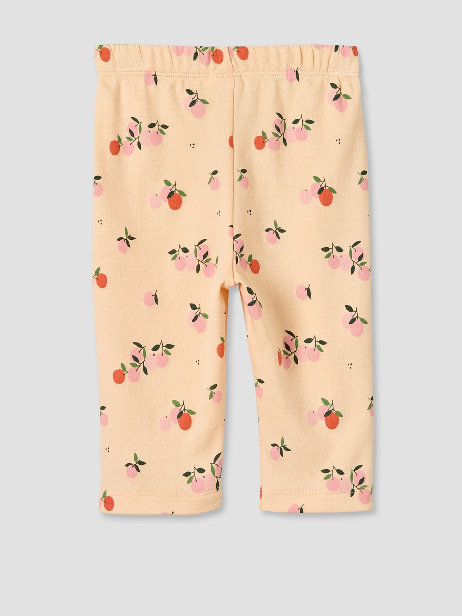 Cotton Round Neck Long Sleeves Pyjama Set with Orange Print