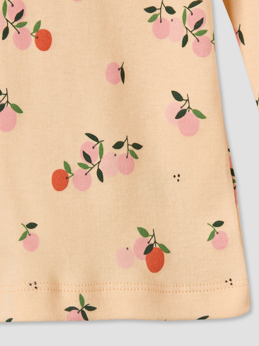 Cotton Round Neck Long Sleeves Pyjama Set with Orange Print