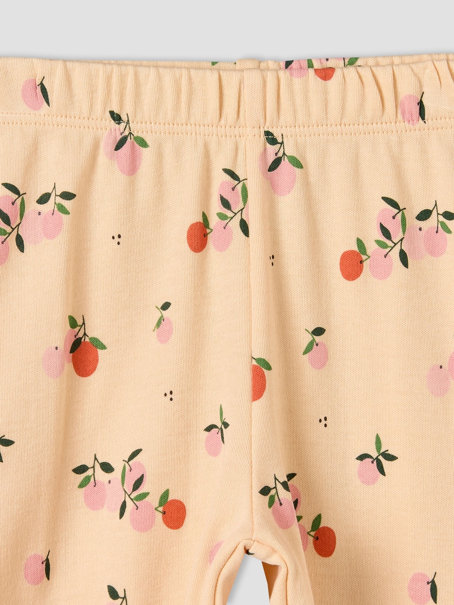 Cotton Round Neck Long Sleeves Pyjama Set with Orange Print
