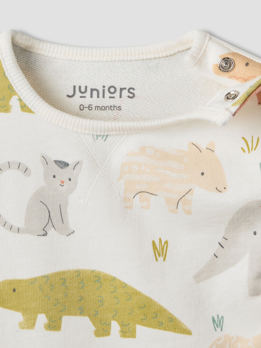 Cotton Crew Neck Long Sleeves Pyjama Set with Safari Print