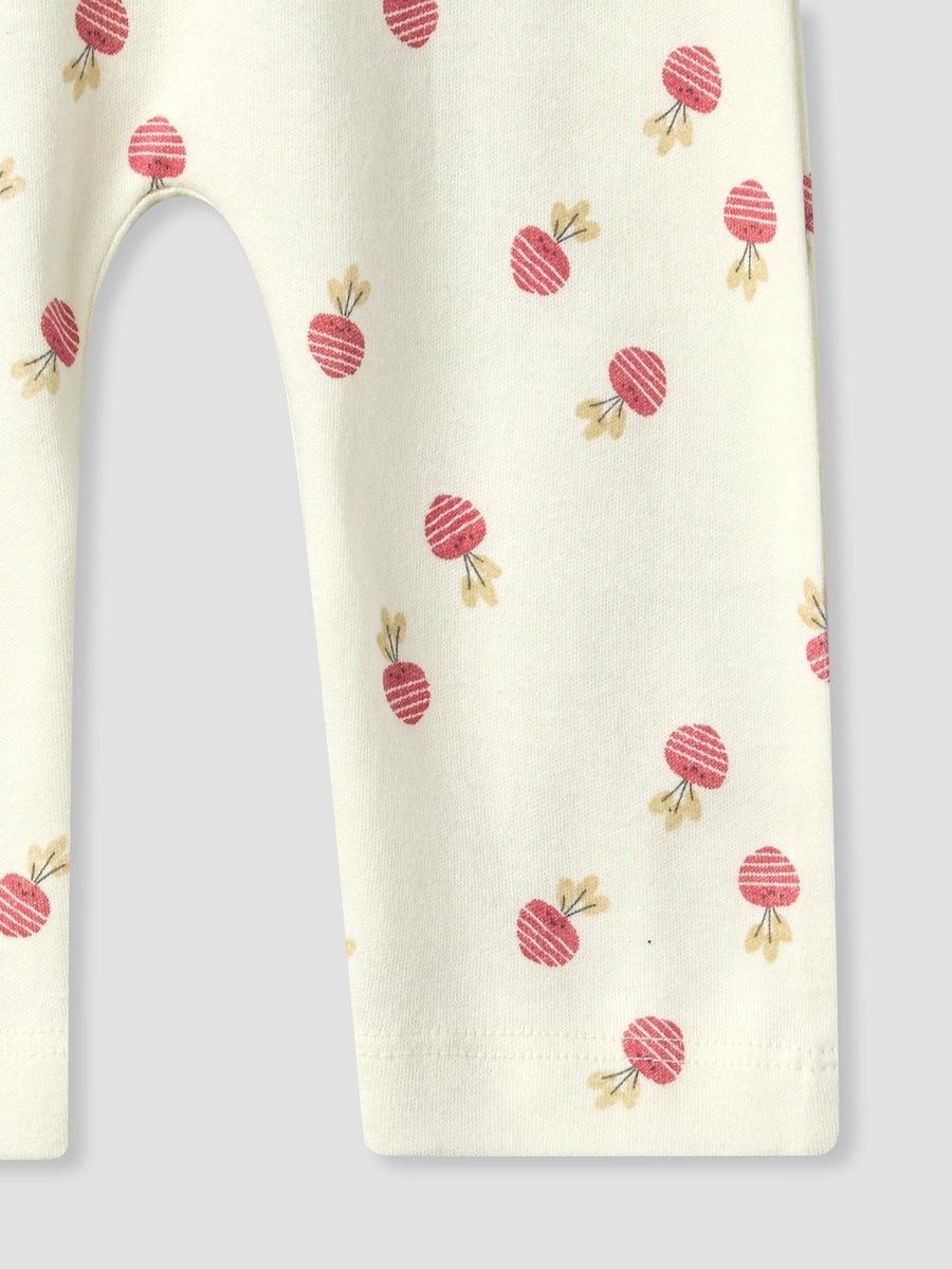 Cotton Crew Neck Long Sleeves Pyjama Set with Turnip Print