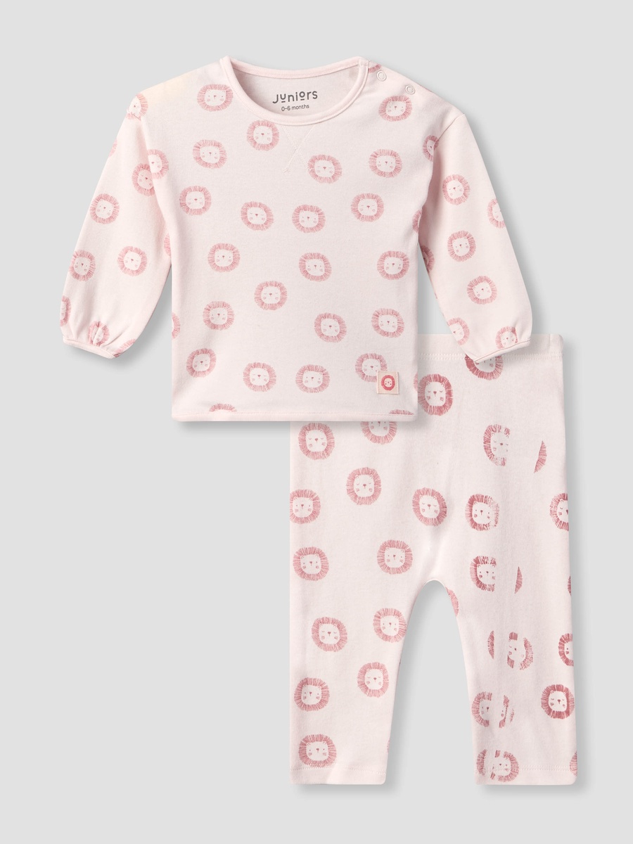 Cotton Crew Neck Long Sleeves Pyjama Set with Lion Print