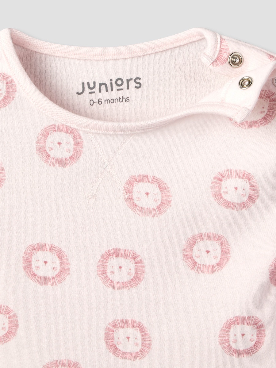 Cotton Crew Neck Long Sleeves Pyjama Set with Lion Print