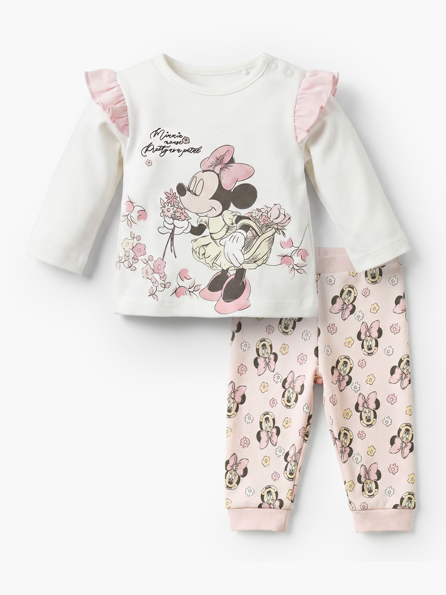 Cotton Crew Neck Long Sleeves Pyjama Set with Minnie Mouse Print