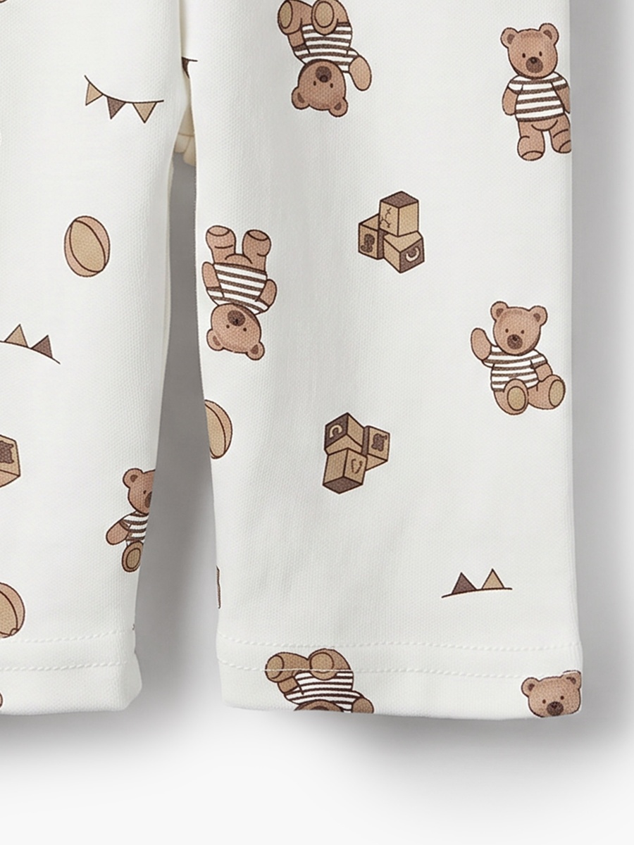 Cotton Collared Long Sleeves Pyjama Set with Teddy Bear Print