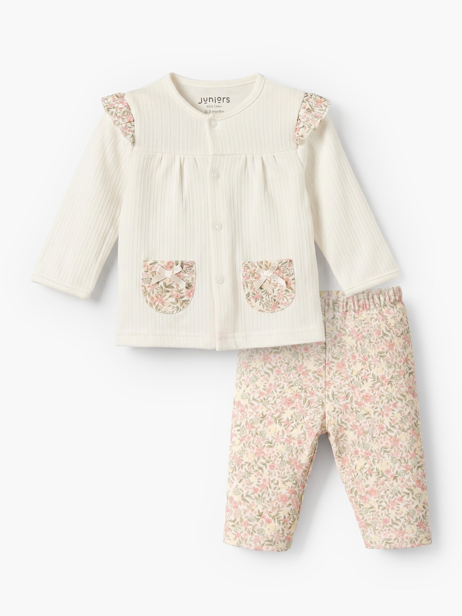Cotton Round Neck Long Sleeves Pyjama Set with Floral Print