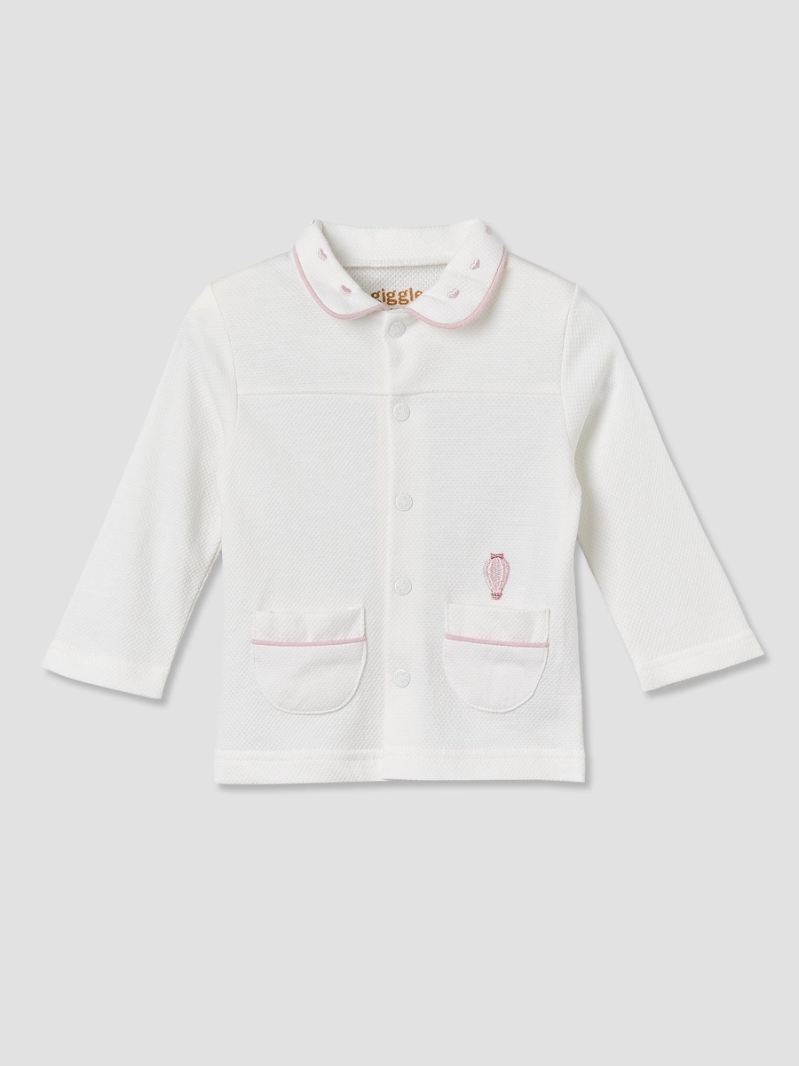 Cotton Collared Long Sleeves Pyjama Set with Textured Pattern