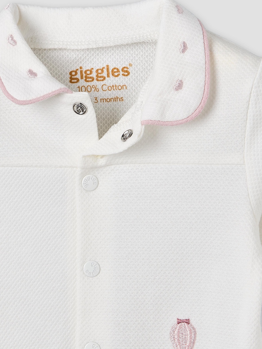 Cotton Collared Long Sleeves Pyjama Set with Textured Pattern