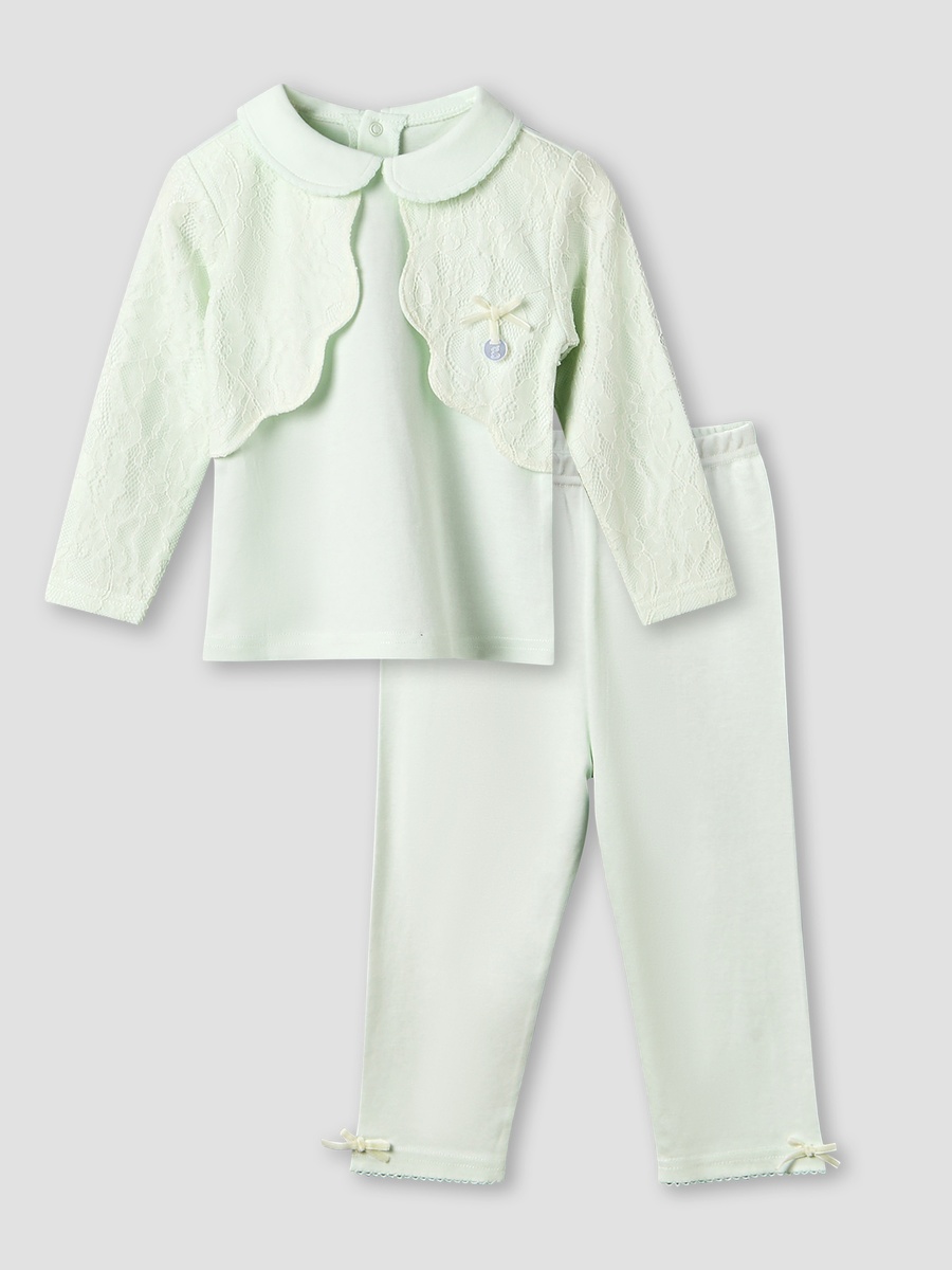 Cotton Collared Long Sleeves Pyjama Set with Embroidery