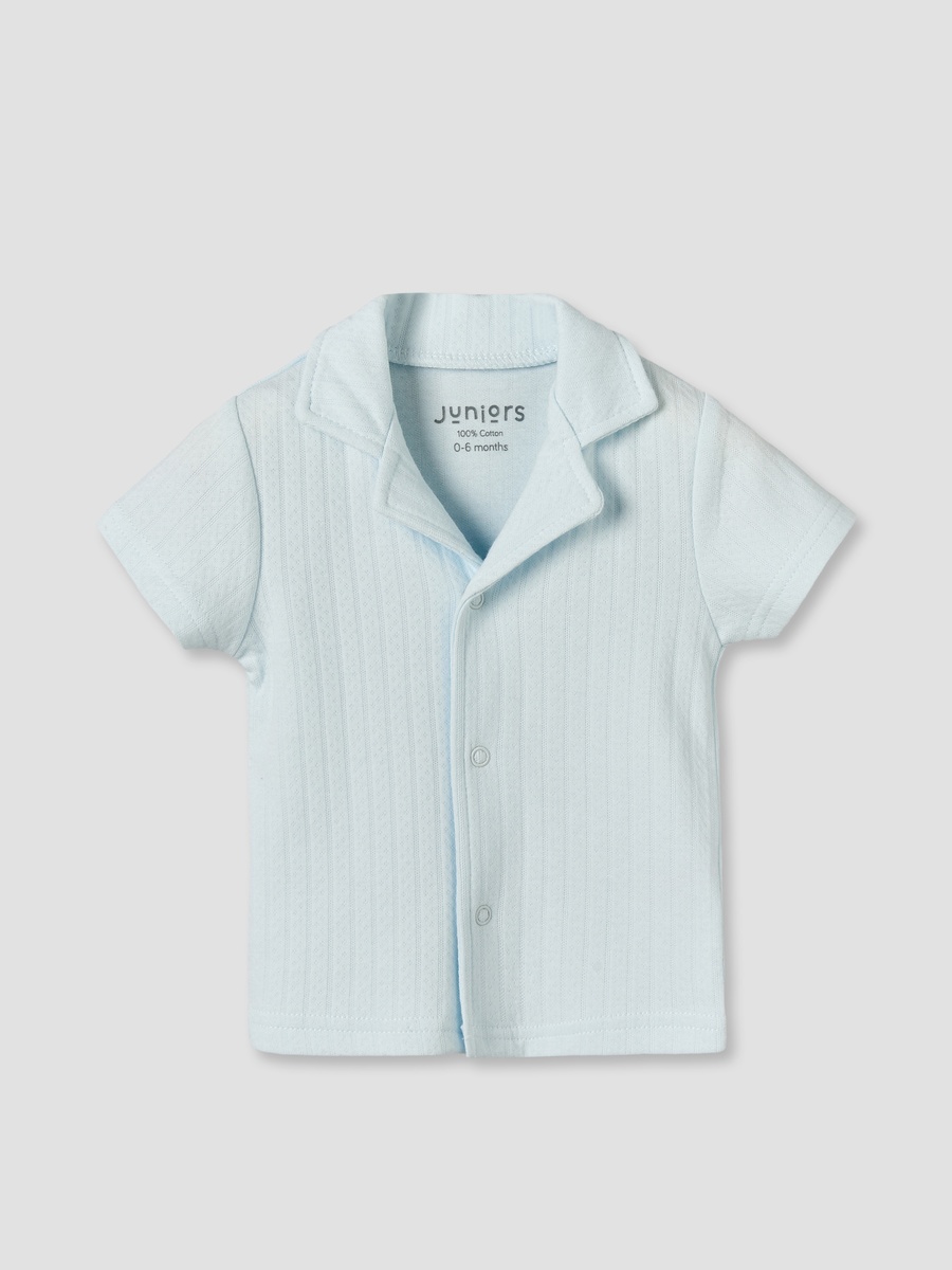 Cotton Collared Short Sleeves Pyjama Set with Textured Design