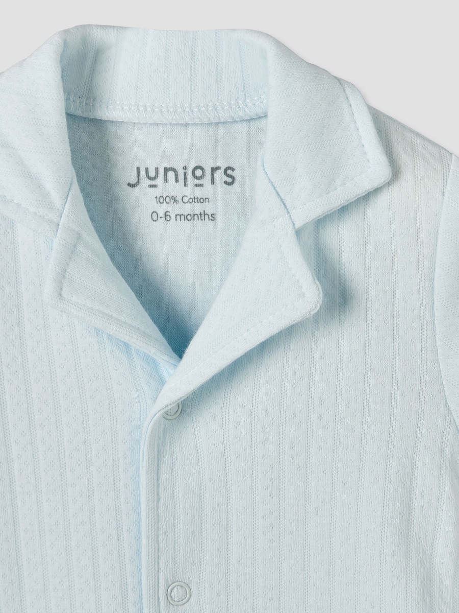 Cotton Collared Short Sleeves Pyjama Set with Textured Design