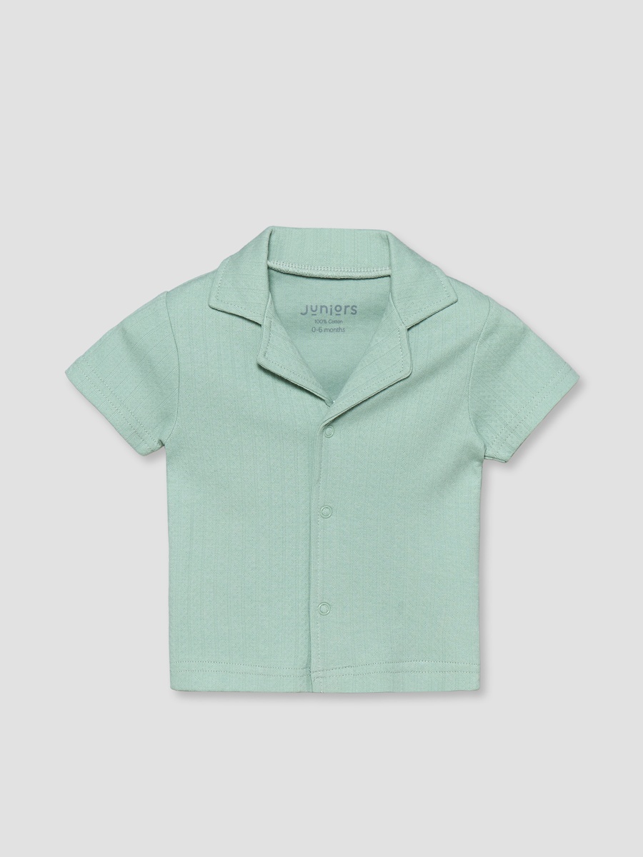 Cotton Collared Short Sleeves Pyjama Set with Textured Design