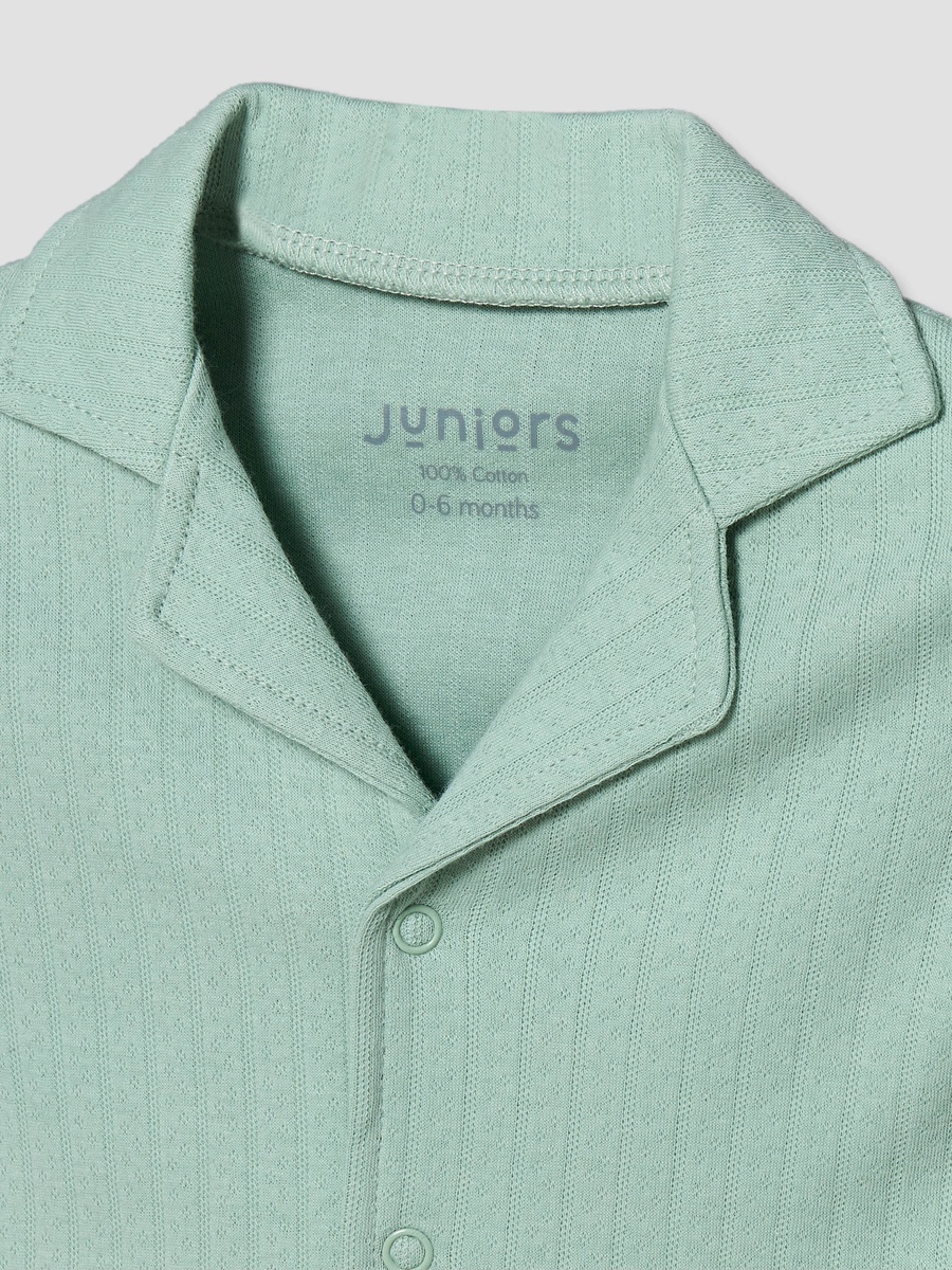 Cotton Collared Short Sleeves Pyjama Set with Textured Design