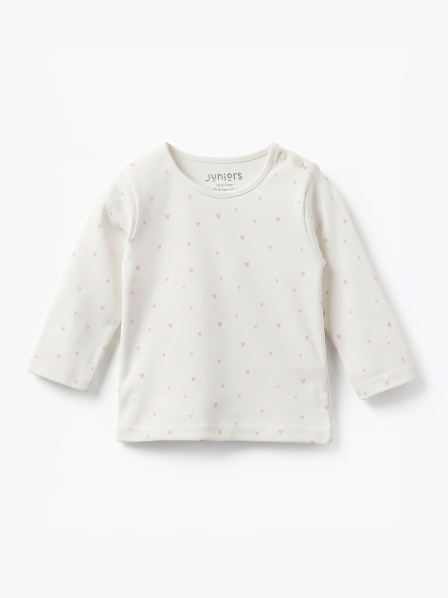 Cotton Round Neck Long Sleeves Pyjama Set with Heart Print