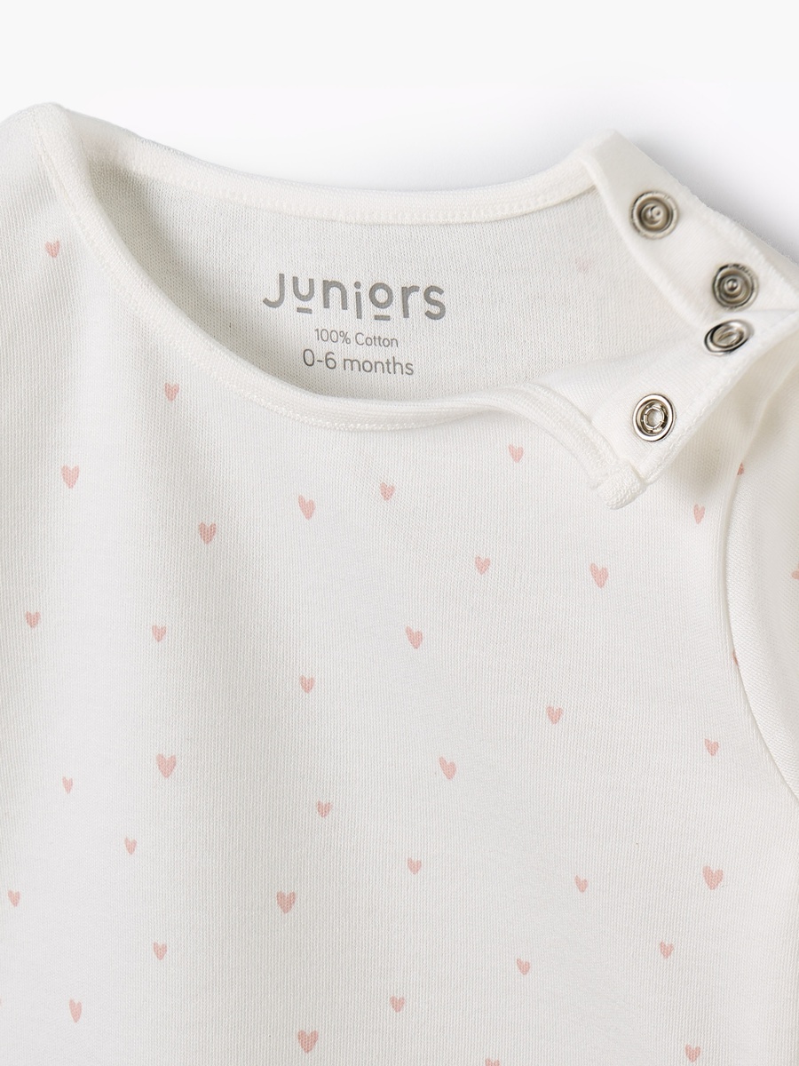 Cotton Round Neck Long Sleeves Pyjama Set with Heart Print