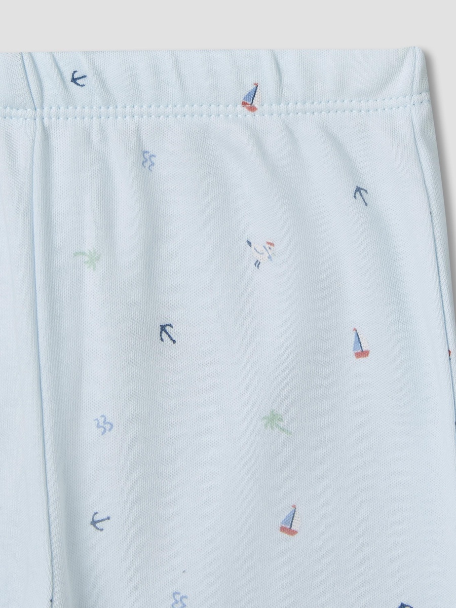Cotton Round Neck Long Sleeves Pyjama Set with Nautical Print