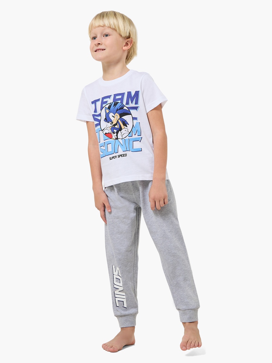 Set of 2 Cotton Round Neck Short Sleeves Pyjama Set with Sonic the Hedgehog Print