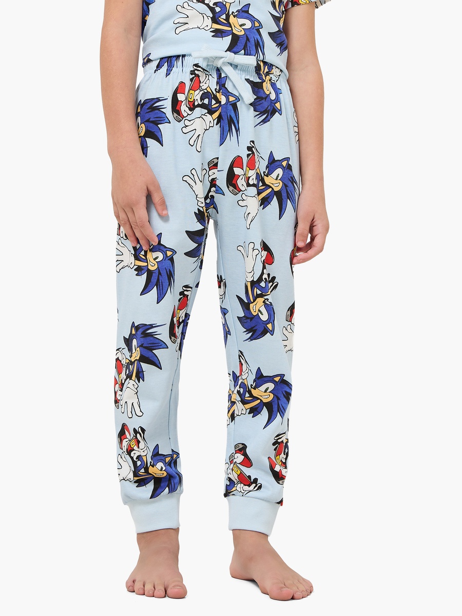 Set of 2 Cotton Round Neck Short Sleeves Pyjama Set with Sonic the Hedgehog Print