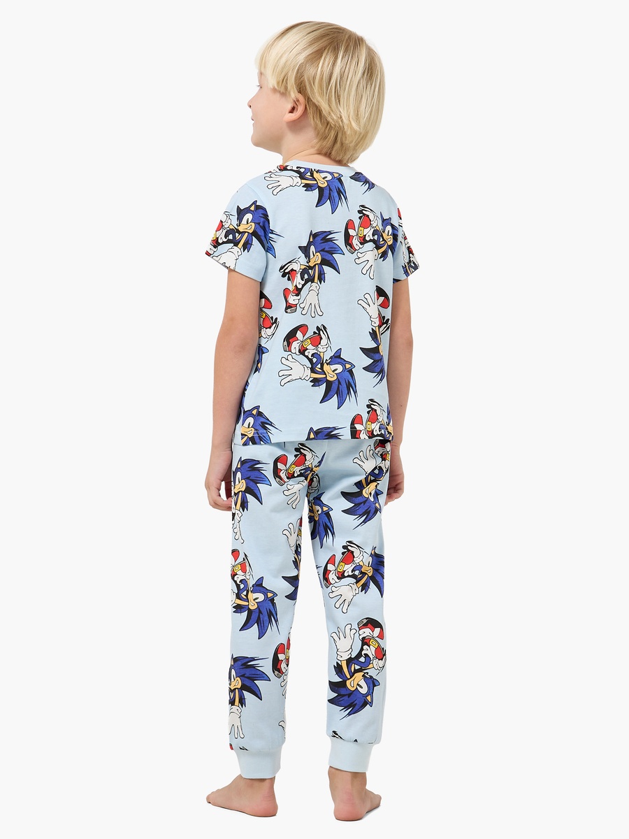 Set of 2 Cotton Round Neck Short Sleeves Pyjama Set with Sonic the Hedgehog Print