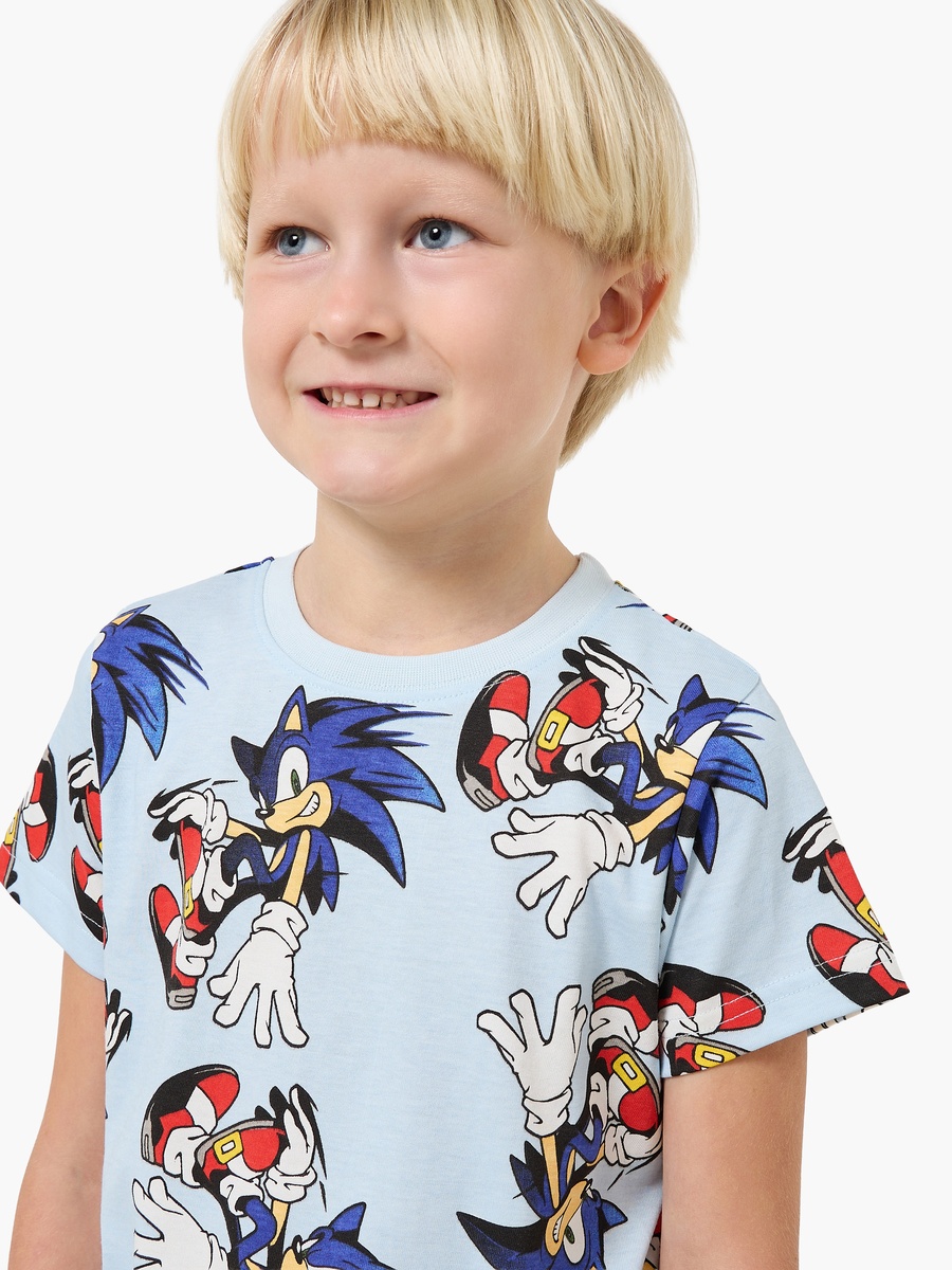 Set of 2 Cotton Round Neck Short Sleeves Pyjama Set with Sonic the Hedgehog Print