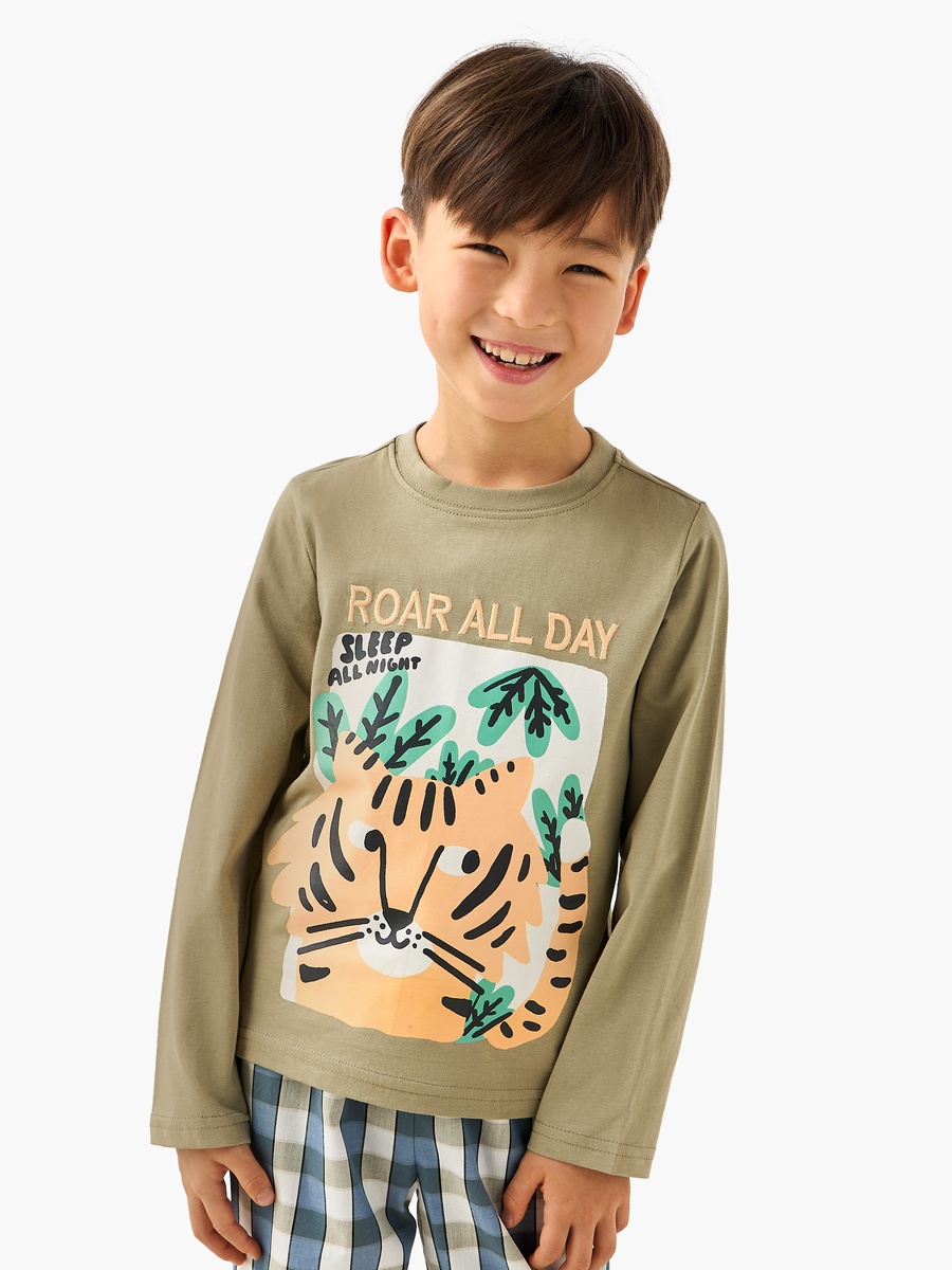 Cotton Crew Neck Long Sleeves Pyjama Set with Graphic Print
