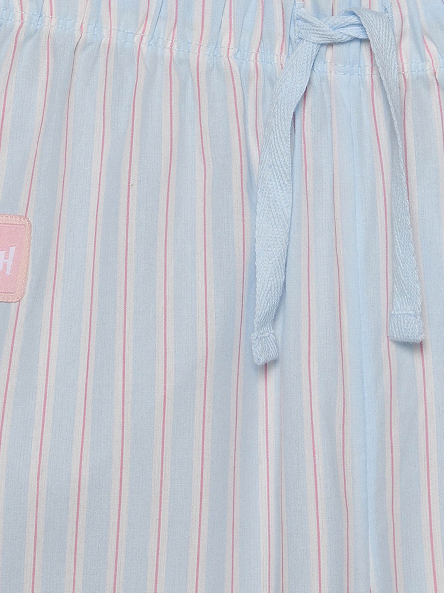 Cotton Round Neck Short Sleeves Pyjama Set with Stitch Print
