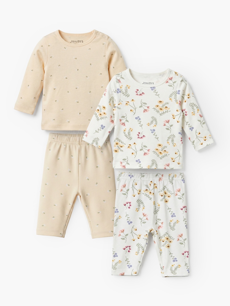 Pack of 2 Cotton Crew Neck Short Sleeves Pyjama Set with Floral Print