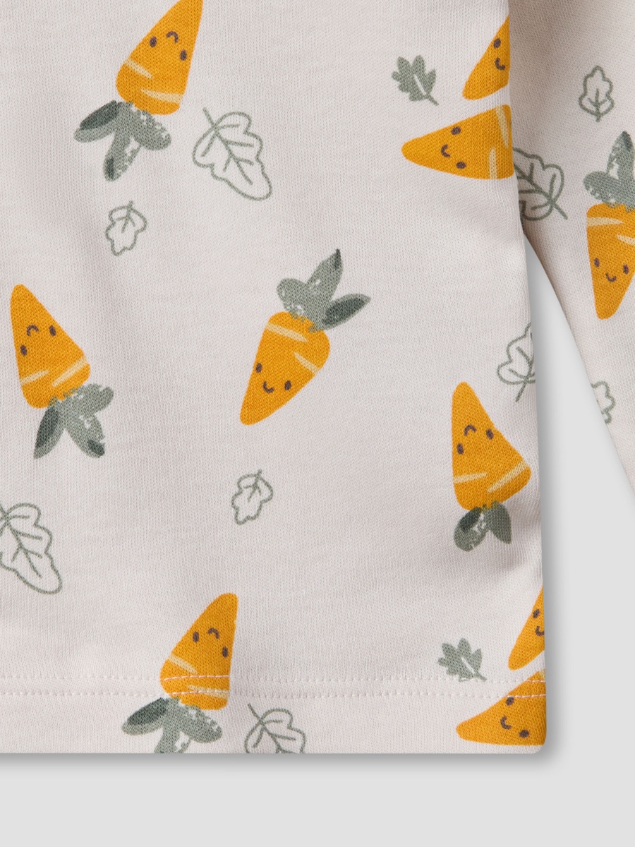 Cotton Round Neck Long Sleeves Pyjama Set with Carrot Print