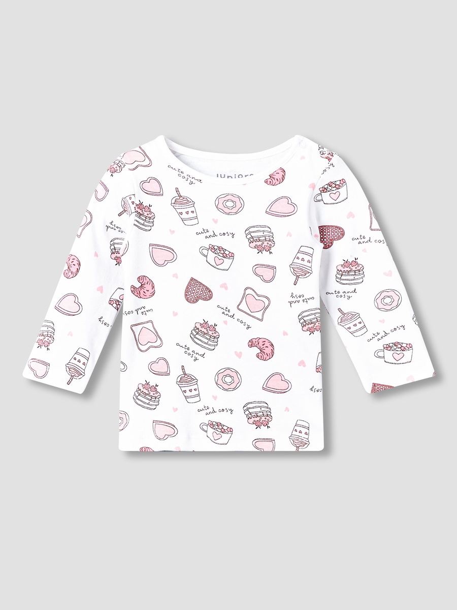 Cotton Round Neck Long Sleeves Pyjama Set with Food Print