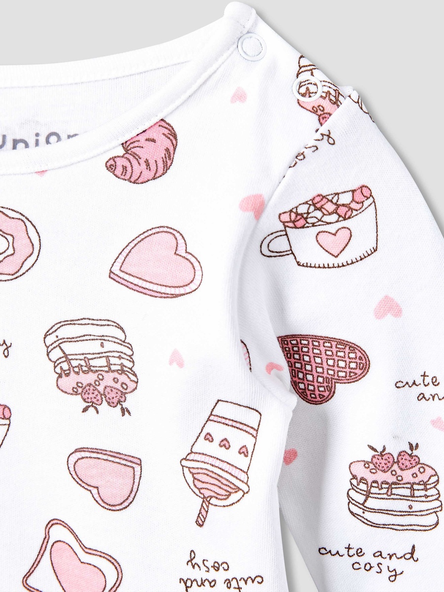 Cotton Round Neck Long Sleeves Pyjama Set with Food Print