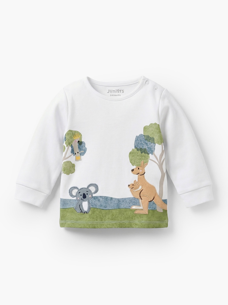 Cotton Round Neck Long Sleeves Pyjama Set with Safari Applique Detail