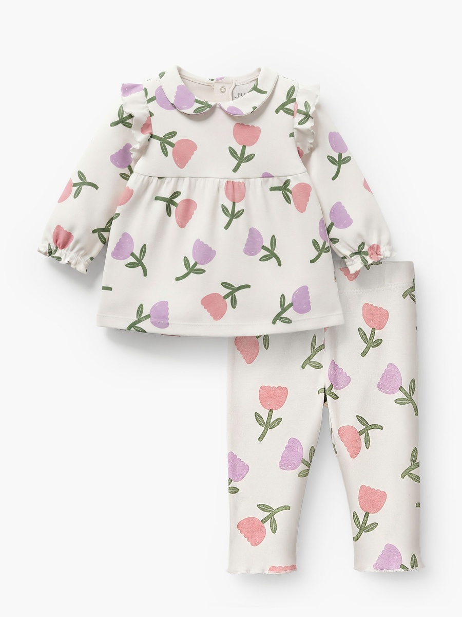 Cotton Peter Pan Collar Long Sleeves Pyjama Set with Floral Print