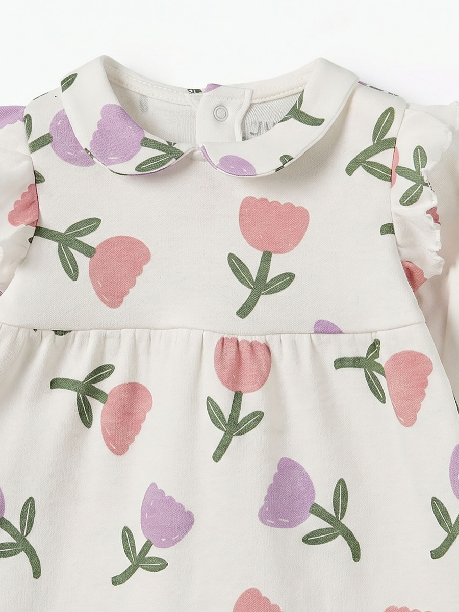 Cotton Peter Pan Collar Long Sleeves Pyjama Set with Floral Print
