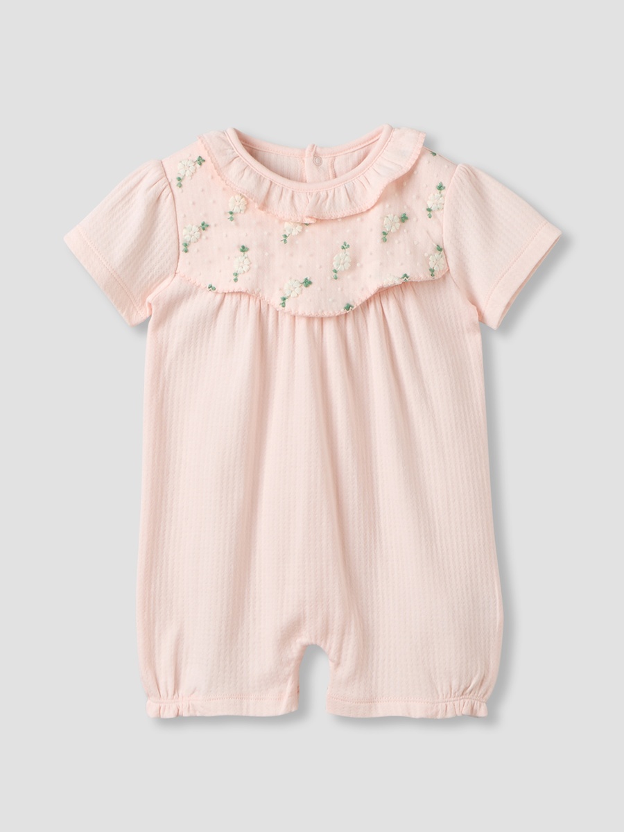 Round Neck Short Sleeves Romper with Snap Button Closure