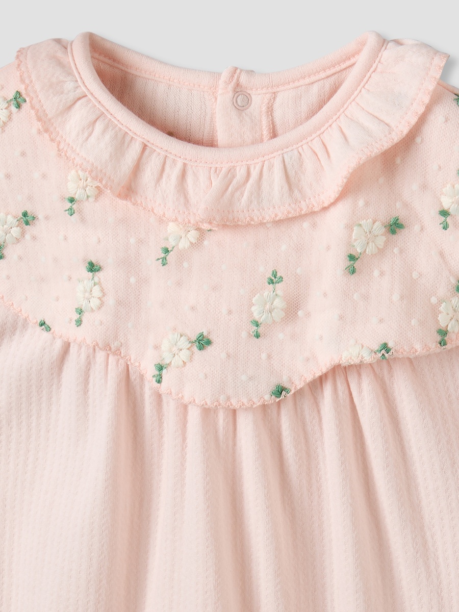 Round Neck Short Sleeves Romper with Snap Button Closure