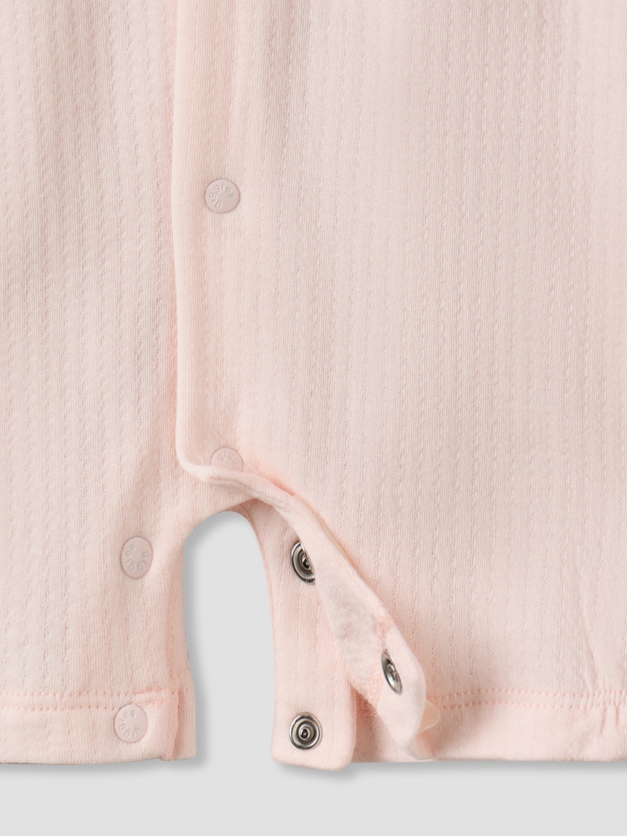 Round Neck Short Sleeves Romper with Snap Button Closure