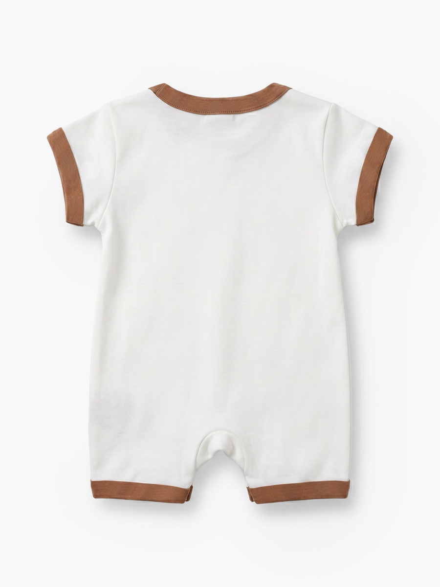 Crew Neck Short Sleeves Romper with Bear Print