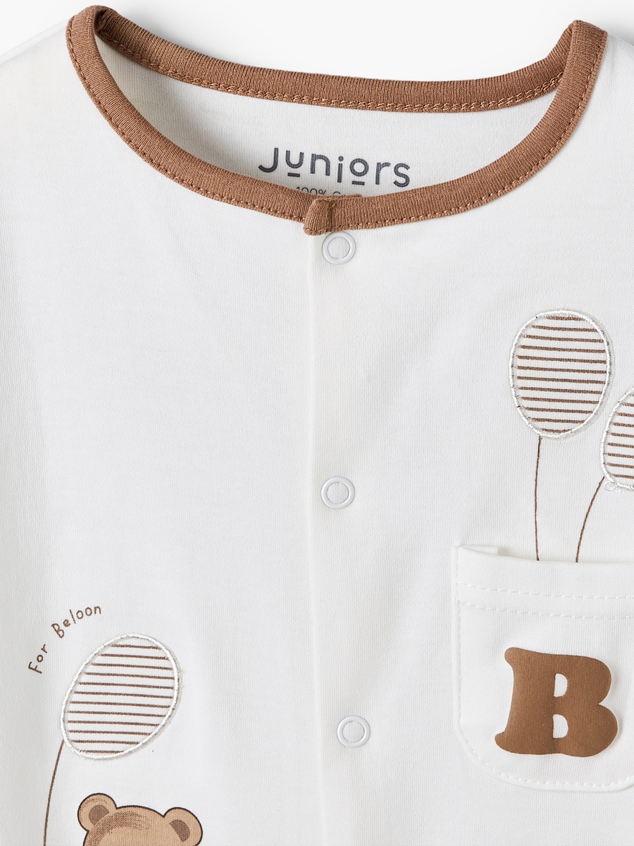 Crew Neck Short Sleeves Romper with Bear Print