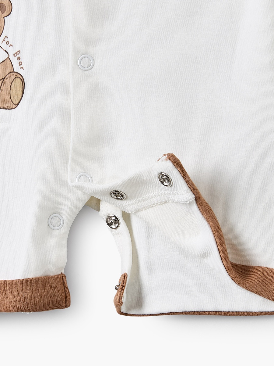 Crew Neck Short Sleeves Romper with Bear Print