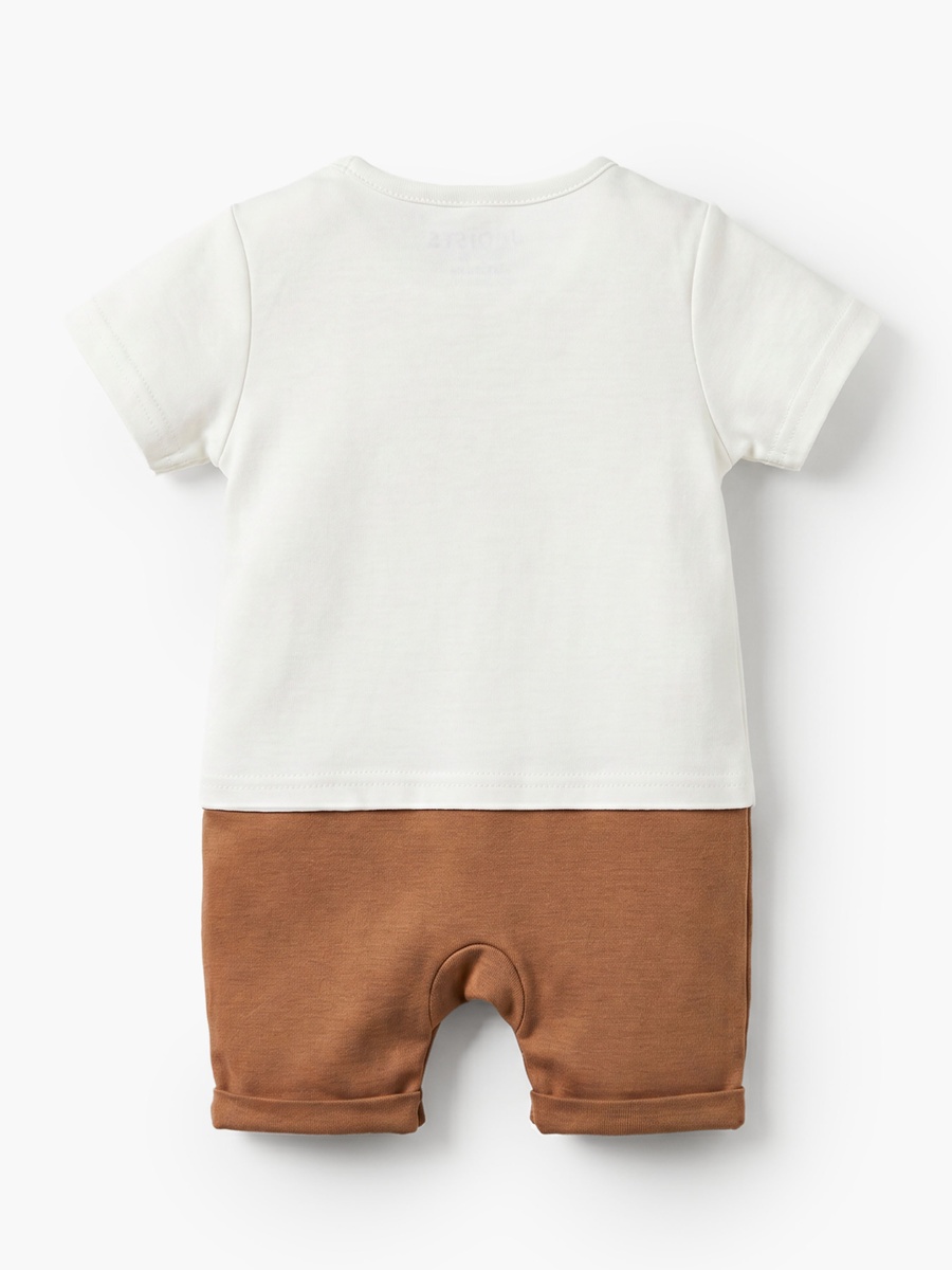 Crew Neck Short Sleeves Romper with Bear Print