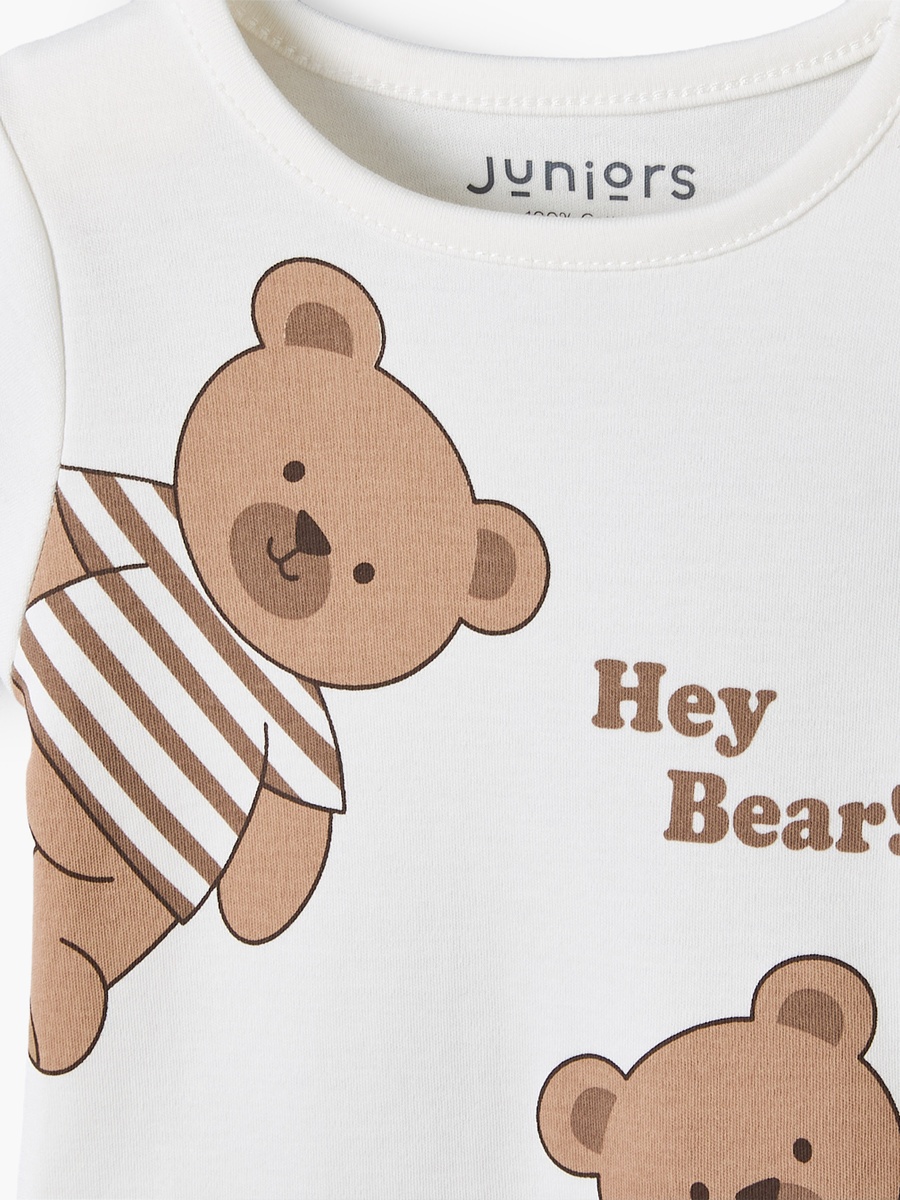 Crew Neck Short Sleeves Romper with Bear Print