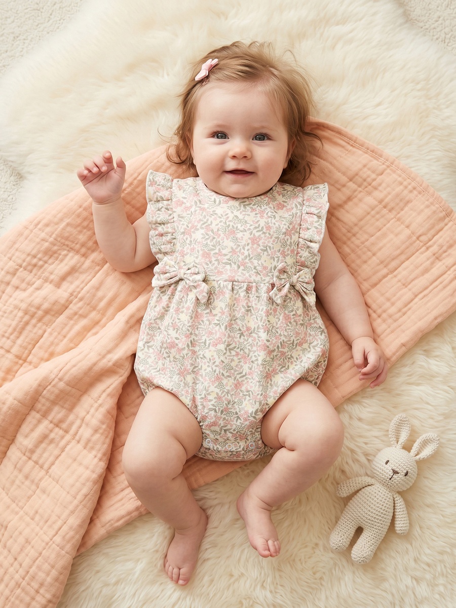 Crew Neck Sleeveless Romper with Floral Print