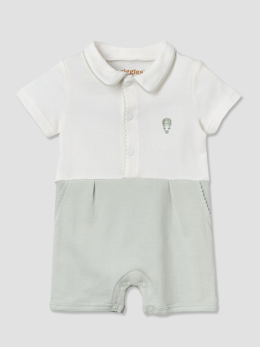 Collared Short Sleeve Romper with Snap Button Closure
