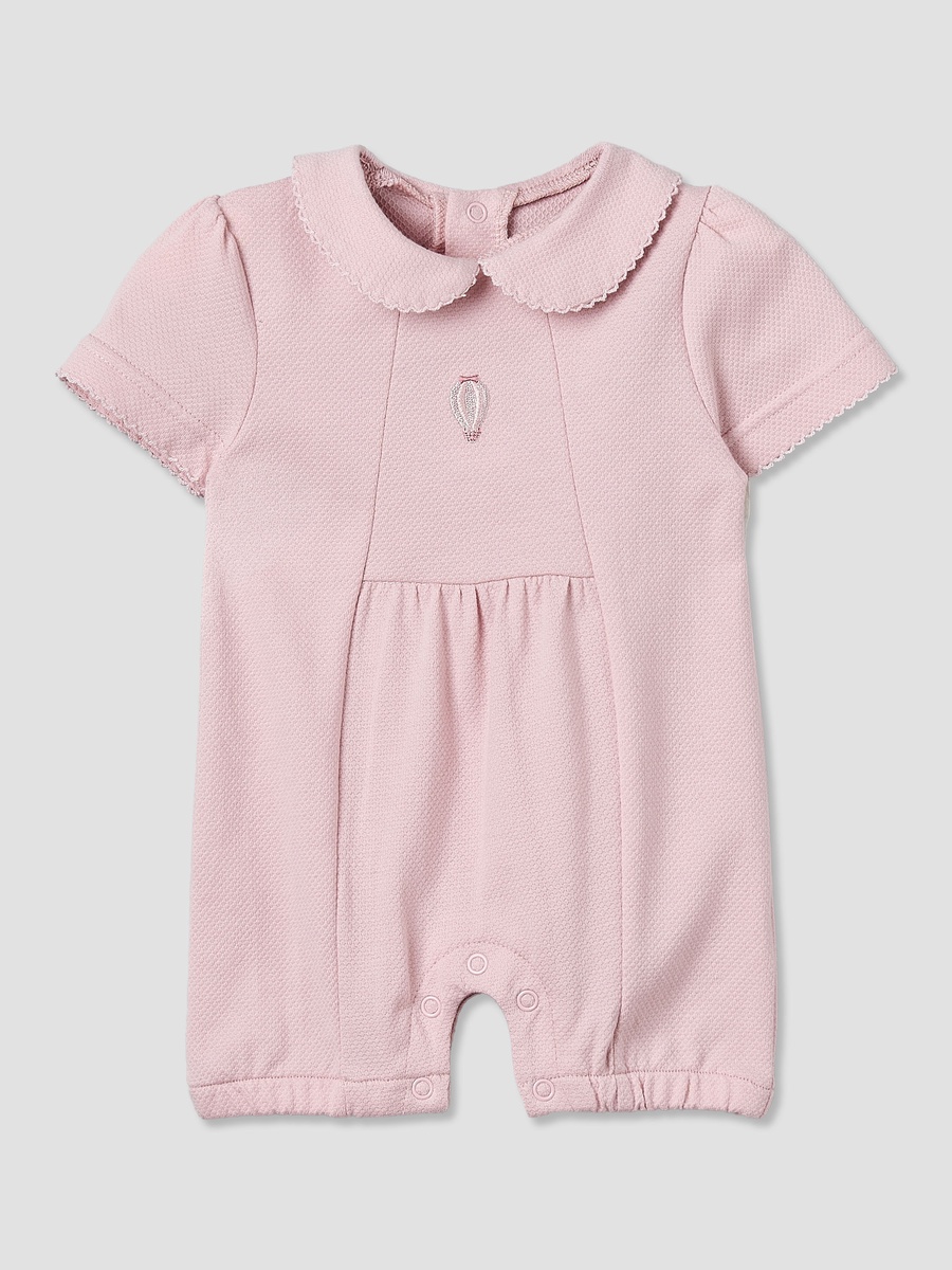 Peter Pan Collar Short Sleeves Romper with Snap Button Closure