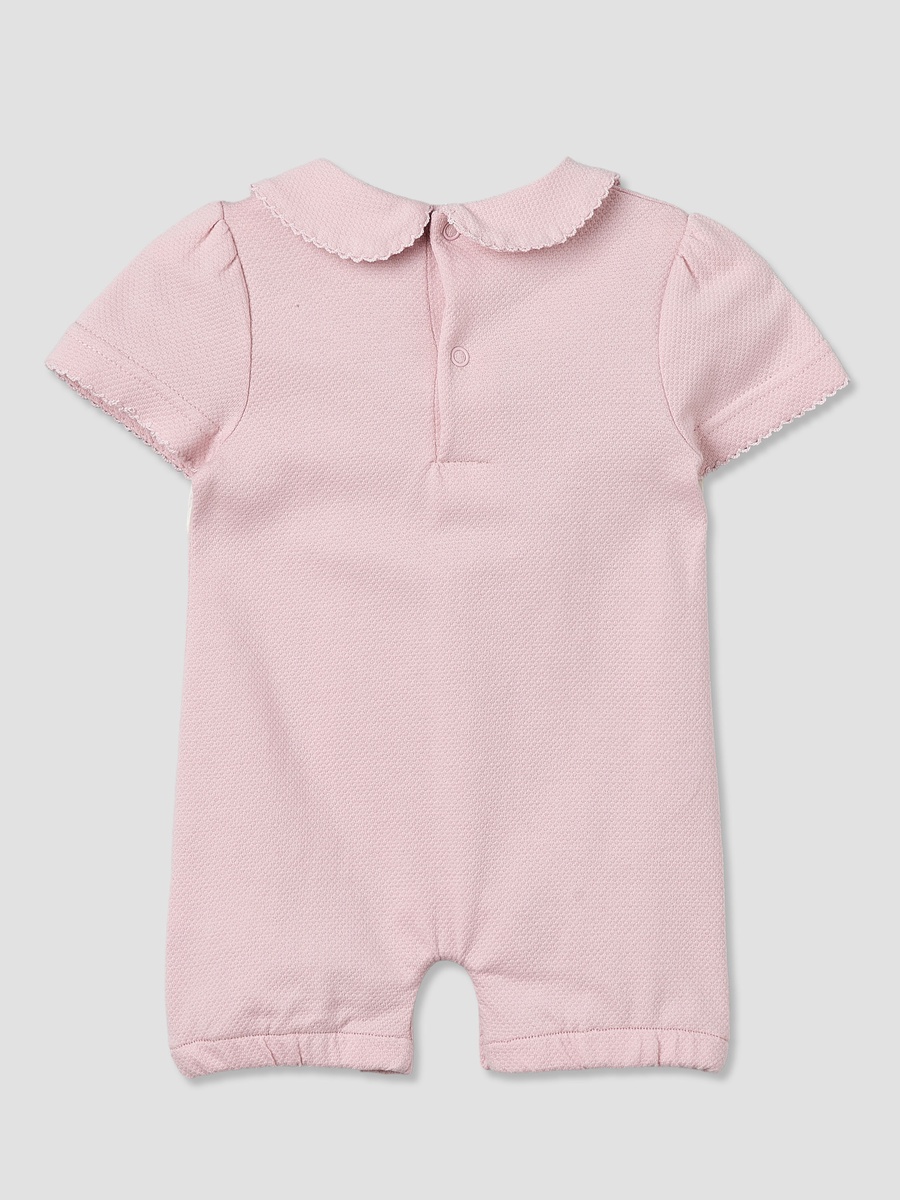 Peter Pan Collar Short Sleeves Romper with Snap Button Closure