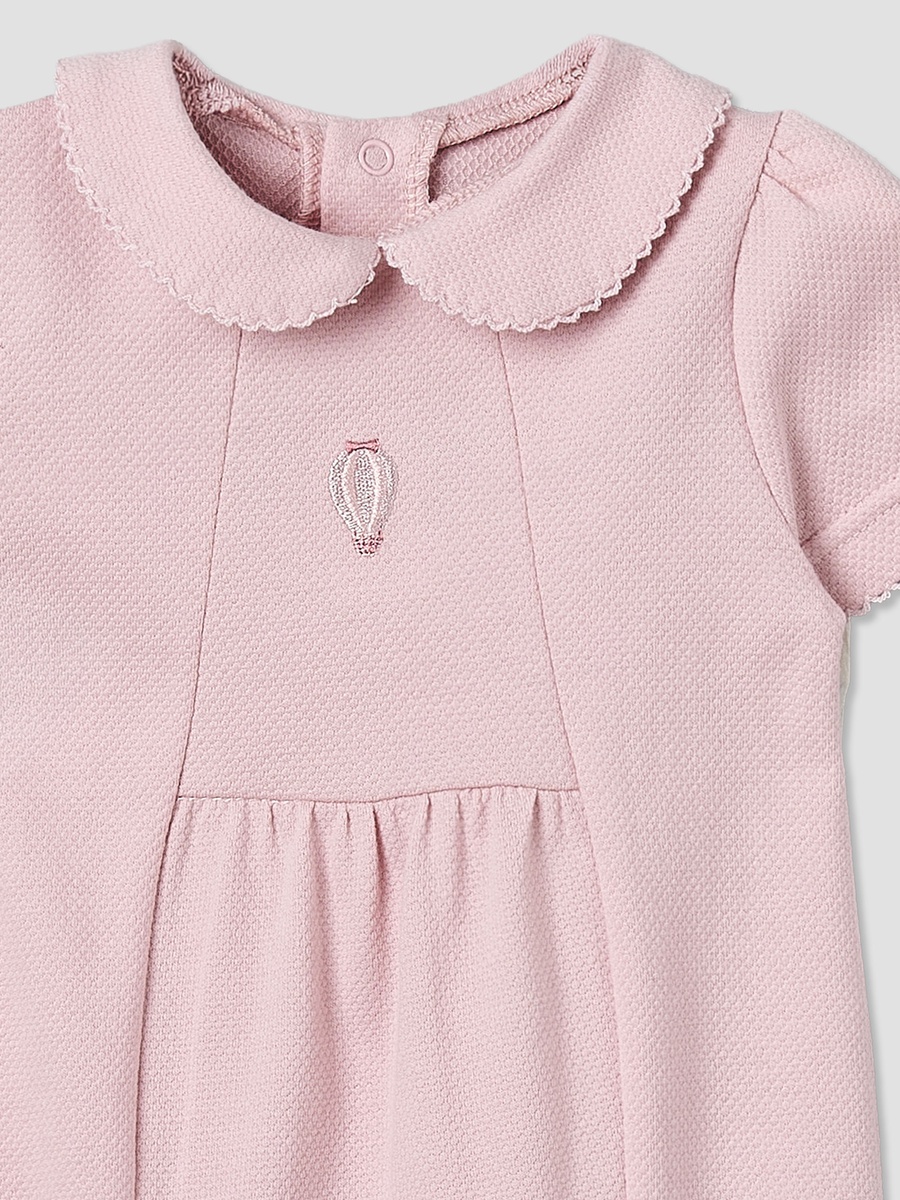 Peter Pan Collar Short Sleeves Romper with Snap Button Closure