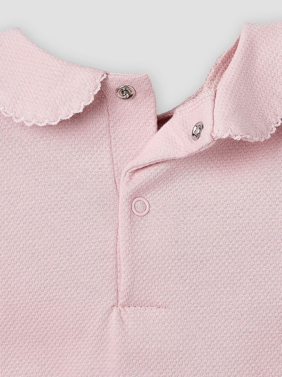Peter Pan Collar Short Sleeves Romper with Snap Button Closure