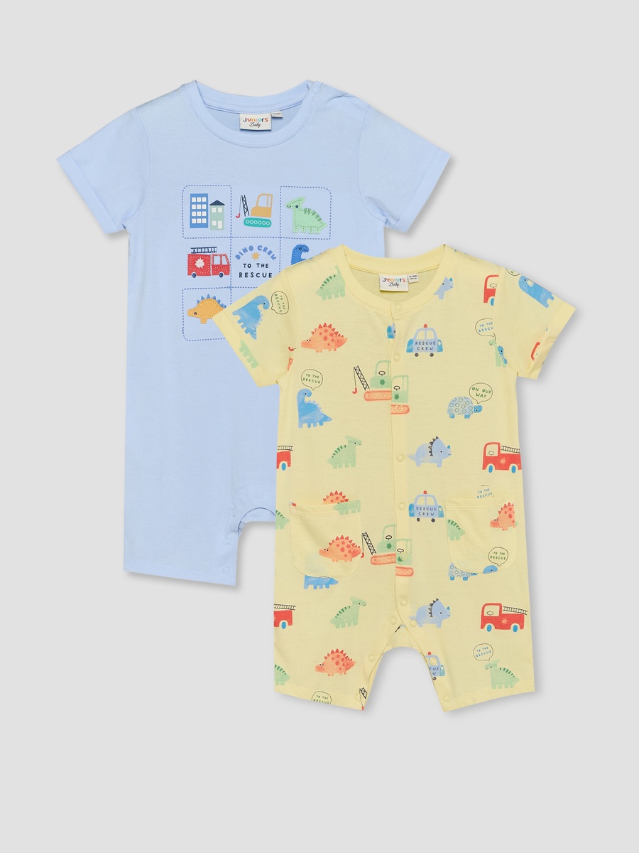 Pack of 2 Round Neck Short Sleeves Romper with Fun Print