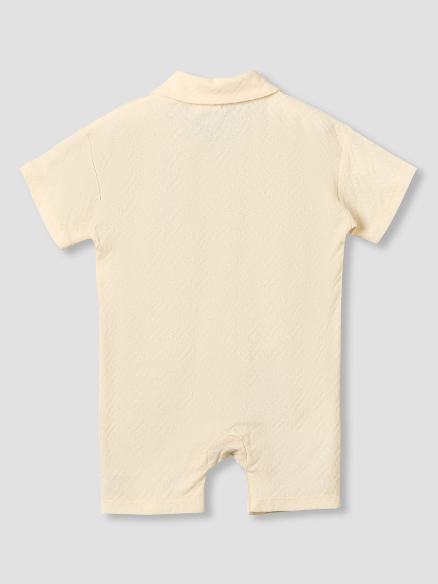 Collared Short Sleeves Romper with Winnie the Pooh Embroidery