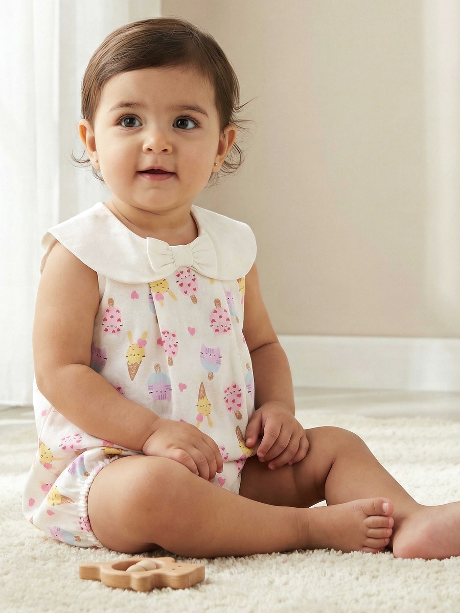 Peter Pan Collar Sleeveless Romper with Button Closure